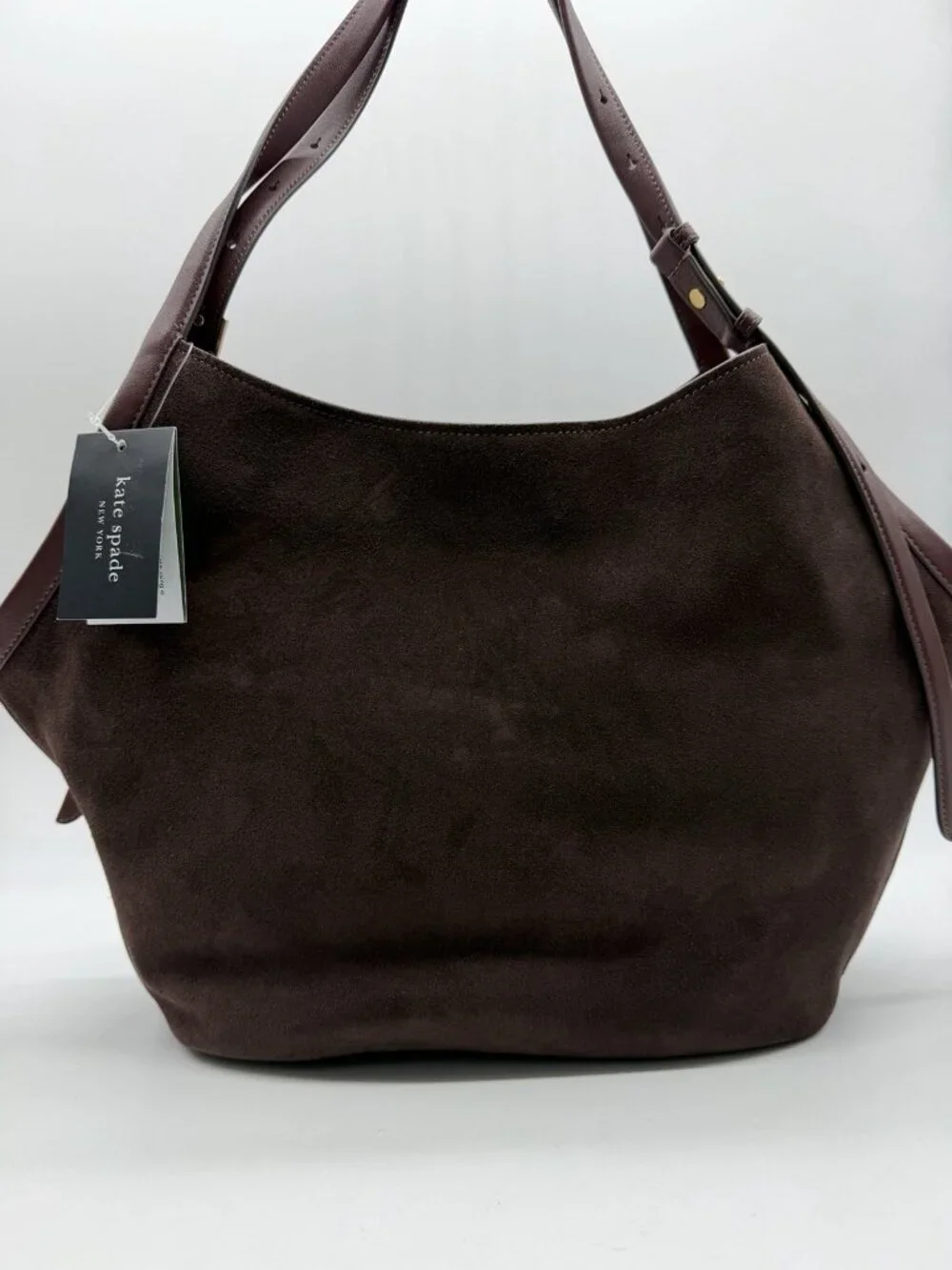 KATE SPADE NY Deco suede extra large tulip tote bag + Dust bag Hot Fudge/ Brown